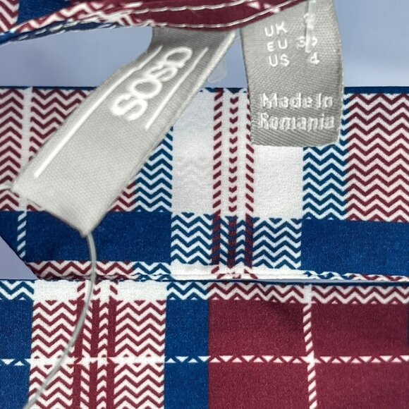 ASOS Soft Trapeze Midi Dress Pephem in Check Plaid Print Back Bow Ruffle Hem - Picture 11 of 12